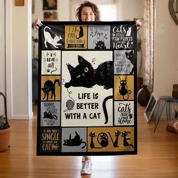 Уютное одеяло для любителей кошек Dream Blanket, супермягкое фланелевое покрывало с рисунком, цифровая печать и легкий дизайн для кемпинга, идеальный подарок 30x40in