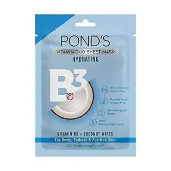 Увлажняющая тканевая маска POND S со 100% натуральной кокосовой водой и витамином B3 для сияющей кожи, без парабенов, биоразлагаемая ткань, 25 мл