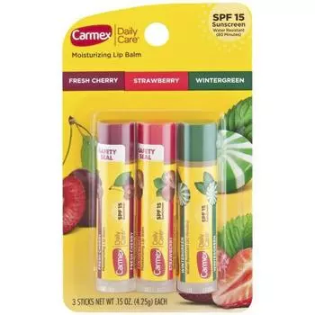 Увлажняющий бальзам для губ Carmex Daily Care, 3 упаковки, свежая вишня+клубника+гаультерия