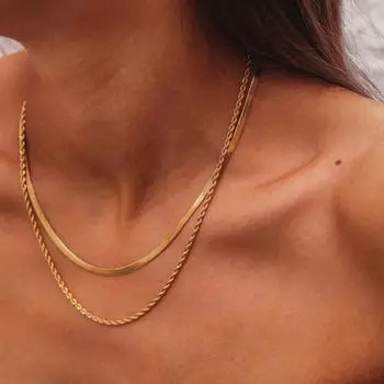 Uworld Simple Jewelry 18K Gold Plated Snake Chain Layer Collar ожерелье из нержавеющей стали Snake Rope Chain Collar ожерелье в подарок