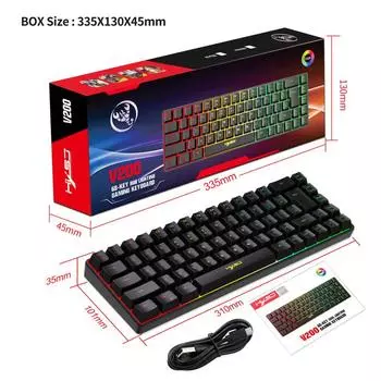 V200 Портативная игровая клавиатура с цветной подсветкой RGB, 68 клавиш, бесшумная механическая клавиатура чёрный