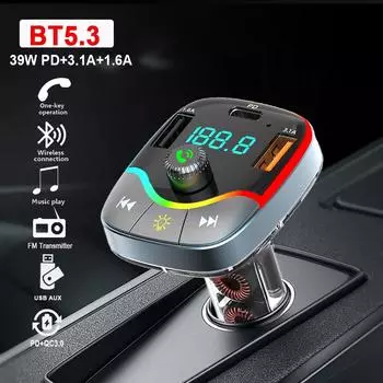 V5.3 беспроводной Bluetooth-приемник Fm-передатчик USB AUX комплект для воспроизведения музыки Handsfree 39W PD+3.1A Dual USB зарядное устройство для телефона RGB-подсветка