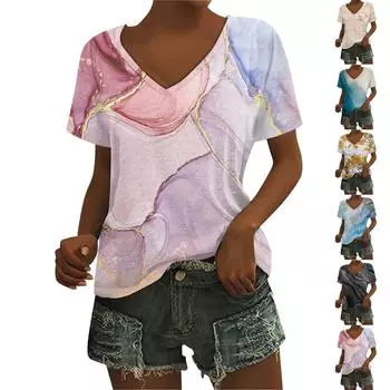 V-neck Women s Texture Printed Short Sleeves XXXL бежевый