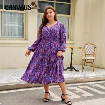V-образный вырез свободная талия плюс размер женское платье принтованные модные платья 1XL чёрный