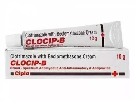 В упаковке 5 кремов Clocip-B по 10 г, дерматологический препарат для лечения грибковых инфекций.