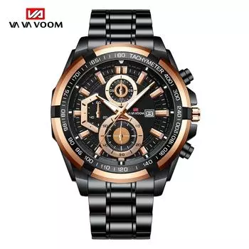 VA VA VOOM Оригинальные часы для мужчин ТОП-бренд Водонепроницаемые спортивные хронограф из нержавеющей стали 2022 Новые модные роскошные наручные часы Кварцевые часы Leather strap серебряный/чёрный