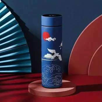 Vacuum Cup Exquisite Illustration Style, High-end Display Temperature, Stylish Appearance Stainless Steel Thermos 500ml
