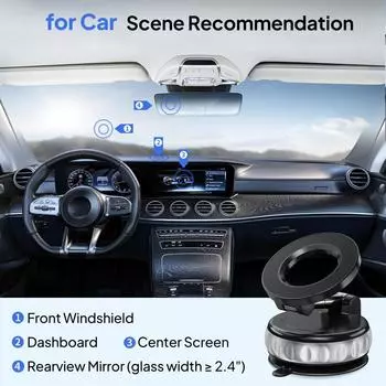 Vacuum Suction Magnetic Phone Holders For Your Car, 360° Adjustable Car Phone Holder, Suction Cup Car Phone Mount One Size чёрный