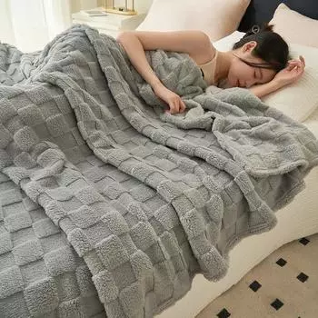Вафельное одеяло Коралловое фланелевое одеяло Стеганое одеяло Фланелевое одеяло Ворсовое одеяло для дивана Покрывало 100*150cm армия зеленый