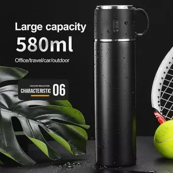 Вакуумная чашка 420/500 мл с герметичной крышкой Съемная насадка Бутылка для воды из нержавеющей стали Бутылка для воды с противоскользящим дном и изоляцией 550ML чёрный