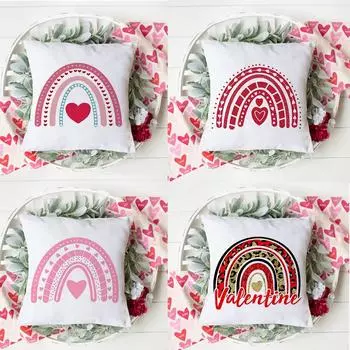Valentine Gift Love Rainbow Home Cushion Covers Lover s Day Red Heart Rose Wedding Pillow Case Sofa Car Bed Nordic Decorative