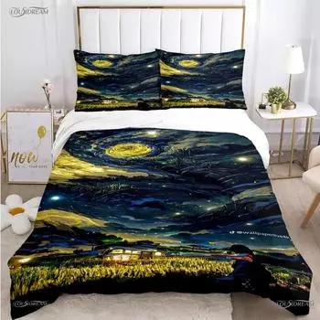 Van Gogh Art Cute Kawaii Пододеяльник Одеяло Постельное белье Мягкий пододеяльник и наволочки для подростков Односпальная/Двуспальная/Queen/King EU Twin(135x200cm)
