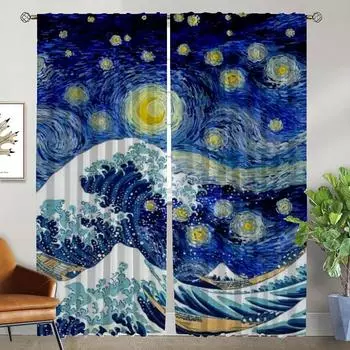 Van Gogh Curtains Child Room Curtains for Bedroom Living Room Curtain Halloween Decoration Shades Partition Kitchen Blackout W50xH70cmx2pcs-CL