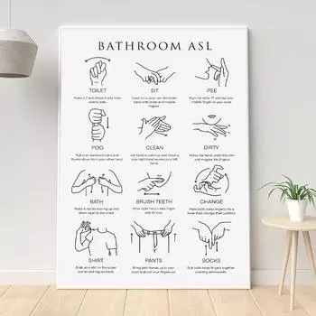 Ванная комната Asl Печать Настенное Искусство Язык Плакат Образовательный Обучение Холст Картина Современный Минимализм Настенная Картина Туалет Декор Без Рамки 21*30cm No Frame
