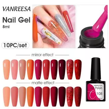 VANREESA 10 шт. Набор гель-лаков для ногтей, полупереносимый лак, гель-лак, нужно использовать лампу для сушки ногтей, дизайн ногтей дома A