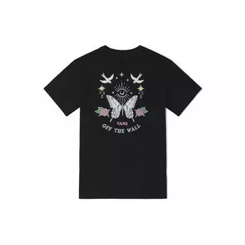Vans Back Butterfly Floral Print Casual Round Neck Short Sleeve T-Shirt Women T-Shirts Black VN0A7Q17BLK XS