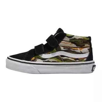 Vans Sk8-Mid Reissue V Kids Окрашенные камуфляжные зеленые детские кроссовки Черные разноцветные VN0A38HHBGK 27