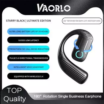 VAORLO 180° поворотный одинарный наушник с HD микрофоном HiFi Bass Music шумоподавление бизнес-гарнитура для всех смартфонов чёрный