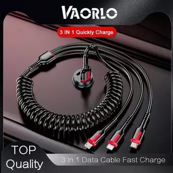 VAORLO 1,2 м 1,8 м 3 в 1 кабель для передачи данных для Micro/Type-C/8Pin 66 Вт кабель для быстрой зарядки Поддержка передачи данных по телефонной линии Length 1.2M чёрный