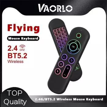 VAORLO 2.4G/Bluetooth 5.2 беспроводная летающая мышь клавиатура двухрежимный пульт дистанционного управления инфракрасный пульт дистанционного управления для ТВ-приставки проектора чёрный