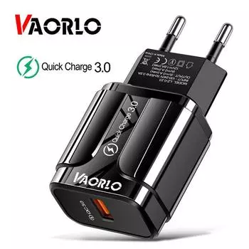 VAORLO 3A Quick Charge 3.0 USB зарядное устройство EU настенное зарядное устройство для мобильного телефона адаптер для iPhone X MAX 7 8 QC3.0 Быстрая зарядка для Samsung Xiaomi EU Charger чёрный