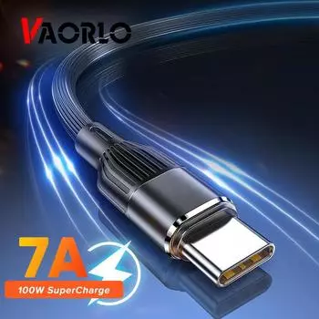 VAORLO 7A USB Type C Кабель для быстрой зарядки Шнур для передачи данных Быстрая зарядка QC3.0 USB-C Зарядное устройство для Xiaomi Samsung Huawei OnePlus Poco F3 синий