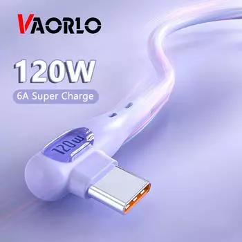 VAORLO 90 ° Super Charge Cable 120 Вт 6A Быстрая зарядка Type-C USB C Поддержка линии передачи данных Быстрая зарядка 1 м 2 м 1M синий