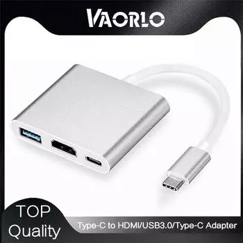 Адаптер-концентратор VAORLO USB Type-C 3-в-1 USB C-концентратор на совместимый с HDMI USB3.0 женский адаптер Цифровой AV-многопортовый адаптер белый