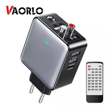 VAORLO Bluetooth 5.3 3 в 1 адаптер-приемник-передатчик ЕС США Поддержка QC3.0 Поддержка быстрой зарядки Выход микрофона с пультом дистанционного управления EU Plug серый