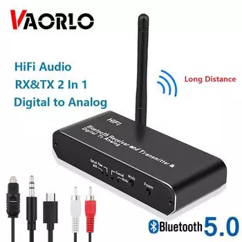 VAORLO HiFi беспроводной Bluetooth 5,0 передатчик приемник поддержка цифро-аналогового стерео музыка для ТВ-наушников конвертер чёрный