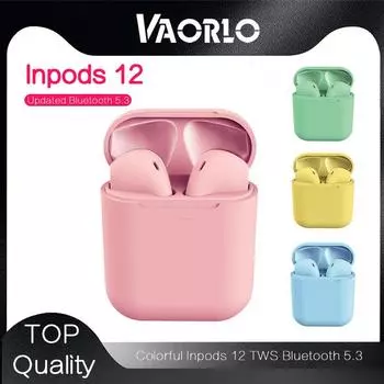 VAORLO Inpods 12 TWS Bluetooth 5.3 Красочные Hi-Fi басовые стерео беспроводные наушники с сенсорным управлением Наушники-вкладыши для смартфонов Android iPhone чёрный