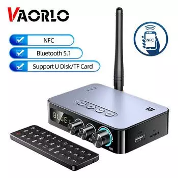VAORLO NFC Bluetooth 5.1 Аудио Приемник Передатчик 3,5 мм AUX RCA Беспроводной Стерео Музыкальный Адаптер FM-радио U Диск/TF-плеер с ИК-пультом дистанционного управления Don t Support FM Mode чёрный