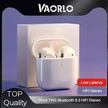 VAORLO PRO4 TWS Роскошные белые наушники Bluetooth 5.3 HiFi стерео музыкальные наушники с HD шумоподавлением микрофон гарнитура IPX5 водонепроницаемый белый