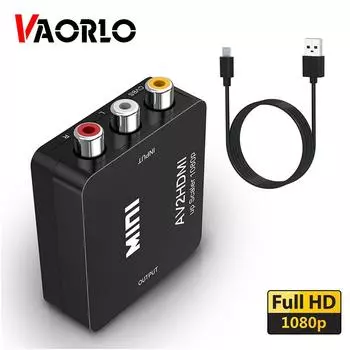 VAORLO RCA To HDMI AV To HD GANA 1080P Mini RCA Композитный CVBS AV To HD Видео Аудио Конвертер Адаптер, Совместимый PAL чёрный