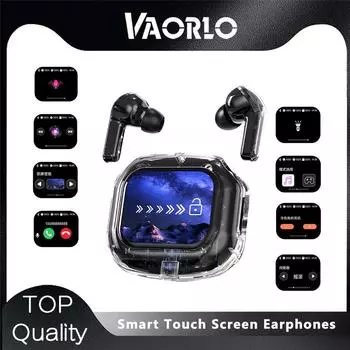 VAORLO Smart Touch Screen Earphones Bluetooth 5.4 Headphone Painless Wear Noise Cancel Headset HiFi Stereo With Microphone Touch Control чёрный