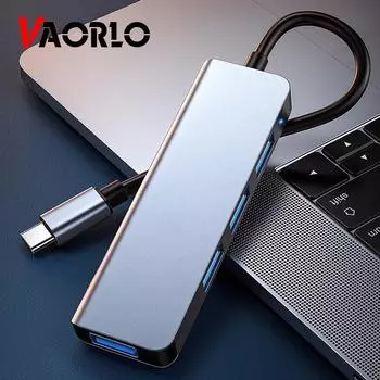 VAORLO USB C HUB 4 в 1, адаптер-док-станция типа C к USB 3,0 для Macbook Pro iPad Air HUAWEI Mate 40 30 USB-C 3,1, разветвитель, порт OTG HUB серый