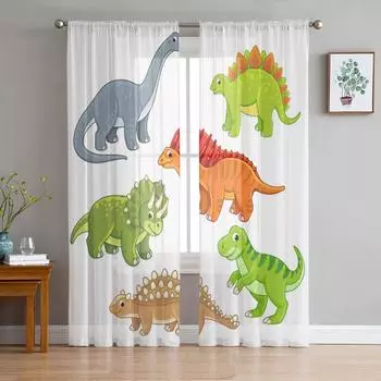 Various Kinds Of Dinosaurs Sheer Curtains for Living Room Transparent Tulle Window Curtain Bedroom Kitchen Decor Veil Drapes 135W x 114H(cm)