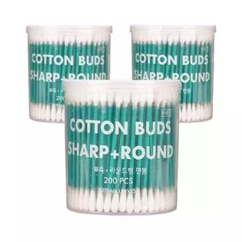 Ватные палочки Urban Leaves Beauty круглые + заостренные, 200 шт., 3 упаковки
