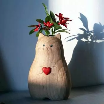 Ваза для цветов в виде сердца и кота из смолы, ручная работа, мультяшный котенок, цветочный держатель для растений, контейнер, центральное украшение для домашнего офиса, украшение для рабочего стола Cat
