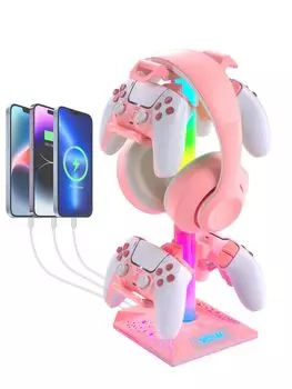 VCOM Обновленные наушники Многофункциональные 7 цветов Оснащены 2 портами USB A и 1 портом USB C Место для хранения игрового контроллера Для легкой подставки-держателя для наушников, розовый