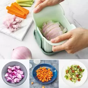 Овощерезка с контейнером для мягких продуктов, экономящий время измельчитель, лезвие из нержавеющей стали, съемный резак для овощей, фруктов