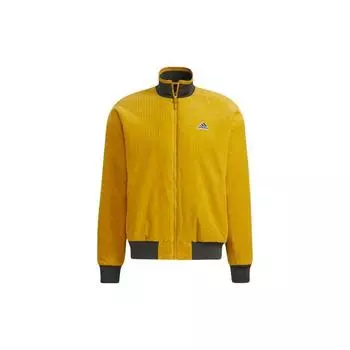 Вельветовая куртка Adidas с вышитым логотипом, теплая, спортивная, воротник-стойка, приталенная мужская куртка, желтая HD0361 XXL