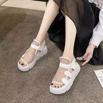 Velcro fish mouth platform women s shoes niche wind hollow sandals new retro beach shoes design sense women s shoes 35