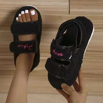 Velcro one-word thick-soled Mao Mao sandals women s fashion new spring and autumn embossed cotton European and American foreign trade large-size Mao 35 зелёный