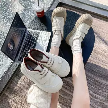 Velcro platform bread shoes women s 2025 new versatile design sense Japanese little white shoes leather board shoes ugly cute 35 хаки
