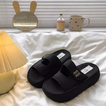 Velcro thick-soled slippers women s summer wear new one-word cool slippers small height-increasing sandals 35