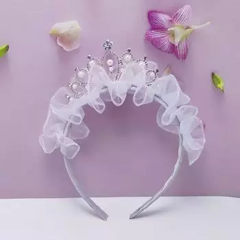 Великолепная кружевная повязка на голову с короной Детская корона Головной убор Стразы Кружевное украшение для волос для маленьких девочек на дни рождения Повязка на голову