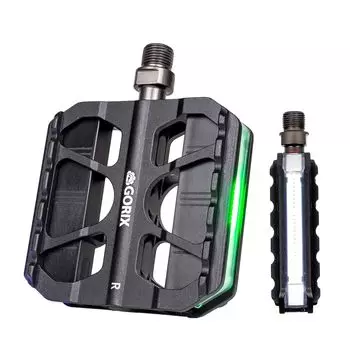 Велосипедная педаль GORIX LED Flat Pedal 3 подшипника алюминиевые педали совместимы с шоссейным кроссом MTB и другими ездовыми на велосипедах для замены педалей [с подсветкой] чёрный