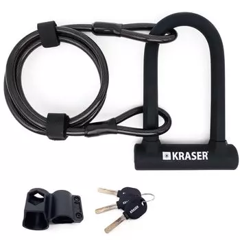 Велосипедный замок KRASER KR65145B, плетеный стальной трос со стеганой подкладкой, U-образный, противоугонный, 120 см, кронштейн,