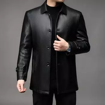Velvet men s leather jackets for middle-aged and elderly business loose outdoor jackets casual versatile lightweight dad winter jackets M